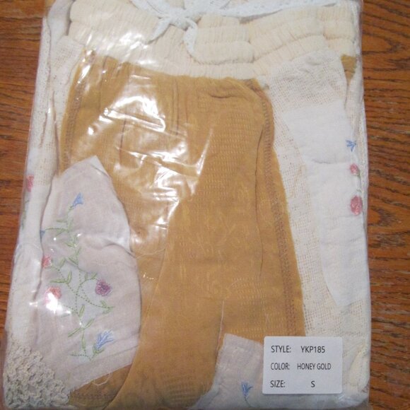 🔥🍫POL Vintage-Inspired Patchwork Cotton Pants – Boho Lace Honey Gold - Picture 11 of 16